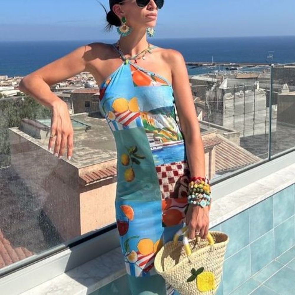 NWT Mediterranean Print Mesh Bodycon Maxi Dress Large